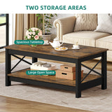 YITAHOME Coffee Table for Living Room,Modern Farmhouse Coffee Table with Storage,2-Tier Center Table for Living Room Wood Living Room Table Accent Cocktail with Sturdy Frame,Rustic Brown YITAHOME