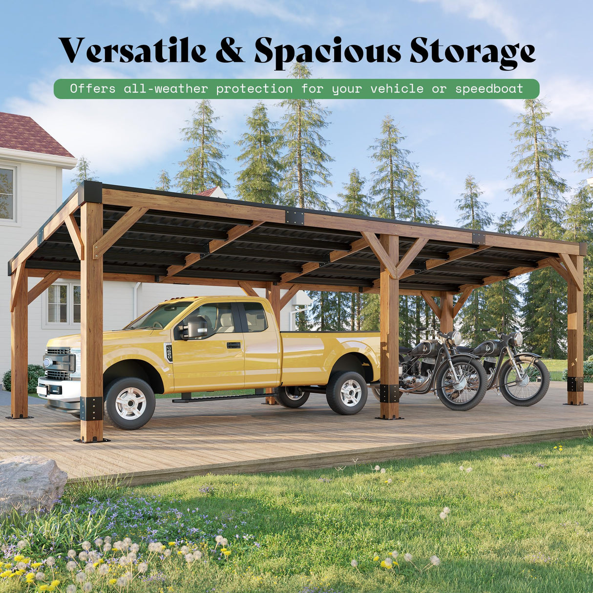 AMERLIFE 10 x 20 FT Solid Wood Gazebo with Metal Hardtop, Large Outdoor Grill Canopy with Sloped Roof, Heavy Duty Pergola for Patio, Backyard, Garden, Natural Spruce AMERLIFE