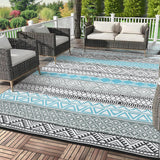 GAOMON Outdoor Rug 9'x12' Waterproof Rug for Patio Decor, Foldable Reversible Plastic Straw Area Rugs Mat for Camper, Outside Carpet for Deck, Porch, Picnic, Beach, Blue/Grey(Bohemia) GAOMON