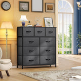 DWVO 9 Drawers Dresser for Bedroom, Fabric Storage Tower for Living Room, Entryway - Sturdy Steel Frame, Wooden Top & Easy Pull Fabric Bins DWVO