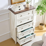 OKYCI Farmhouse 5 Drawer Dresser, Tall Dressers for Bedroom, Wood Chest of Drawers with 1.2" Thickened Top - 31.5" W * 48" H, Antique White OKYCI
