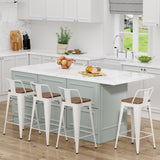 Yongchuang 26 inch Metal Bar Stools Set of 4 Counter Height Barstools Farmhouse Kitchen Bar Chairs with Wood Seat Low Back Cream White Yongchuang