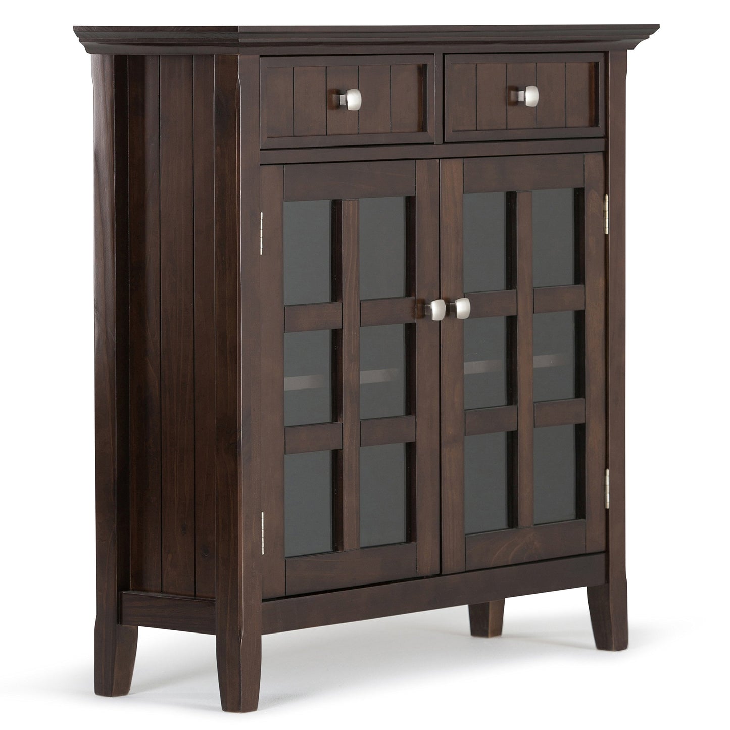 SIMPLIHOME Acadian SOLID WOOD 36 inch Wide Rustic Entryway Hallway Storage Cabinet in Brunette Brown, with 2 Drawers, 2 Doors and 2 Adjustable Shelves