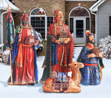 Three Wise Men with Sitting Camel - Christmas Outdoor Nativity Set, Sturdy 22 Gauge Flat Coated Metal, Colorful High Res Printing, Tall 51" THREE KINGS GIFTS THE ORIGINAL GIFTS OF CHRISTMAS