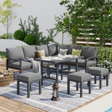 U-MAX Outdoor Patio Furniture Set, 7 Pieces Modern Metal Patio Furniture Set with Waterproof, Outdoor Dining Sofa Set with Table&Chair, Gray Cushions for Balcony, Porch, Lawn, Gray U-MAX