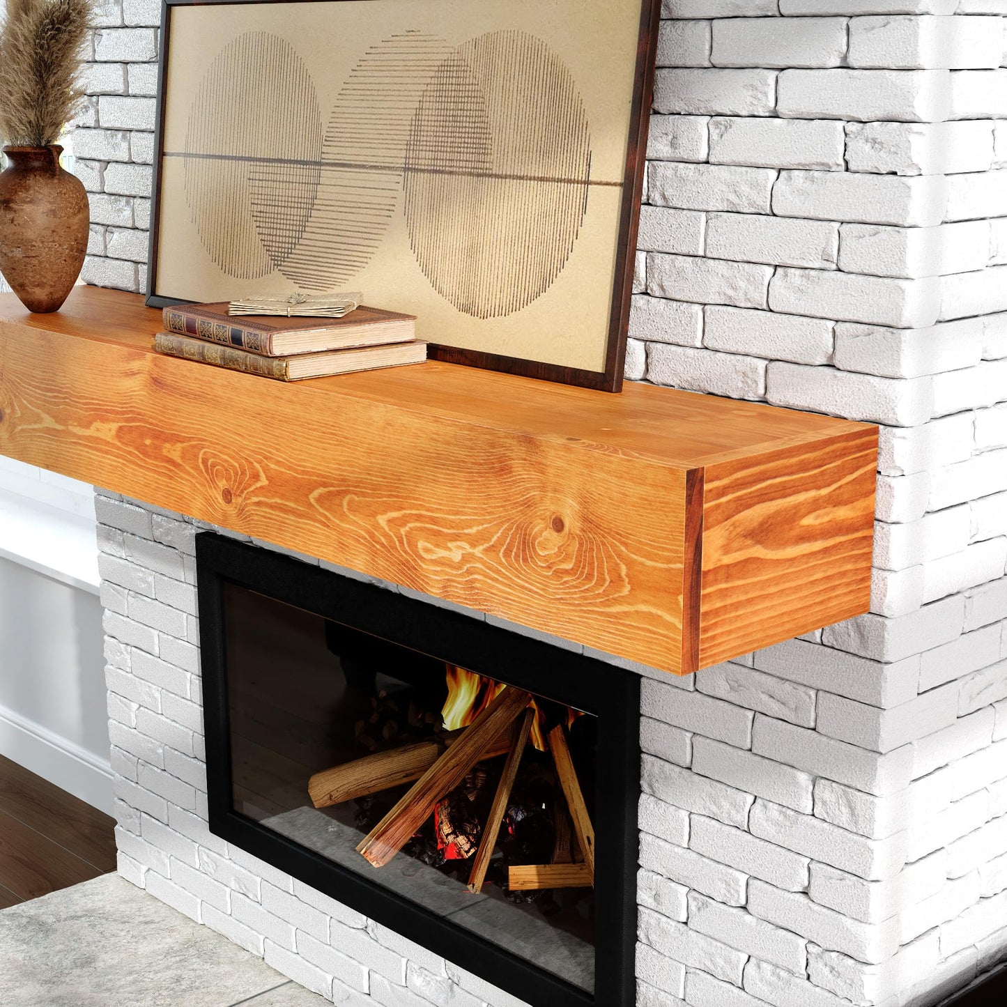 COSHOMER Fireplace Mantel - Floating Mantel Shelf, Wood Mantels for Over Fireplace, Wall-Mounted Mantels, Weight Capacity 60lbs, 60 X 9 X 6 inch, Oak