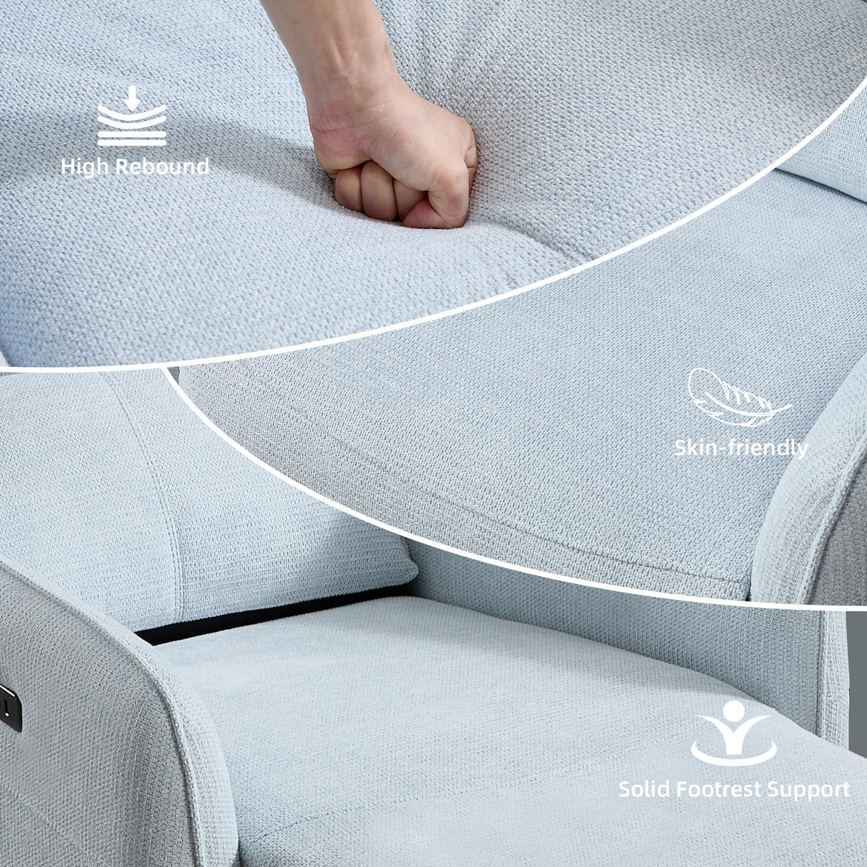 IOMOR Power Recliner Chair for Adults, Electric Recliner with USB Tape-C Ports, Zero Wall Single Reclining for Small Space, Living Room (1, Blue) IOMOR