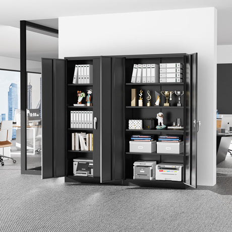 Superday 72" Lockable Steel Storage Cabinet, Locking Metal Storage Cabinets, Tall Black Cabinet with 2 Doors and 4 Adjustable Shelves for Garage, Home Office, Classroom, Pantry, File, Easy Assemble Superday