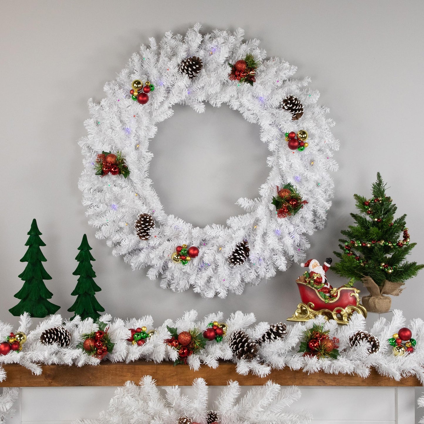 Northlight Pre-Lit White Pine Battery Operated Christmas Wreath - 36" - Multicolor LED Lights