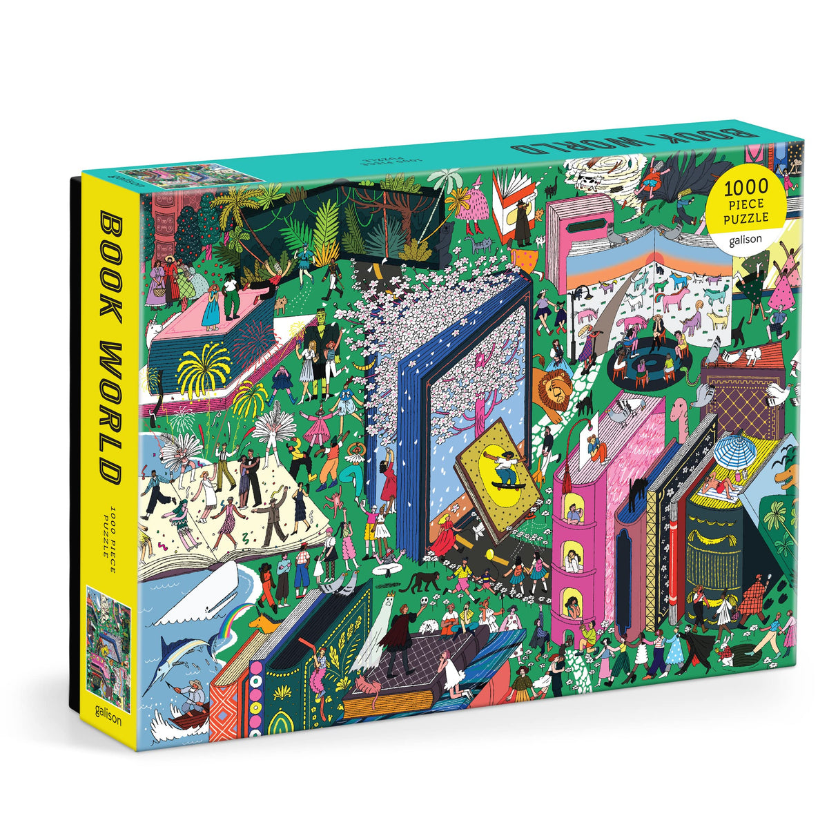 Galison Book World – 1000 Piece Puzzle Fun and Challenging Activity with Bright and Bold Artwork of Literary Characters and Books for Adults and Families Galison