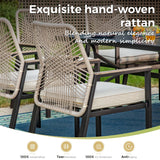 MIXPATIO 7 Pieces Round Outdoor Dining Set for 6, Patio Dining Set Wicker Rattan Chairs with Soft Cushion and 54" Round Table with Umbrella Hole, Round Patio Table and Chairs for Backyard Porch MIXPATIO