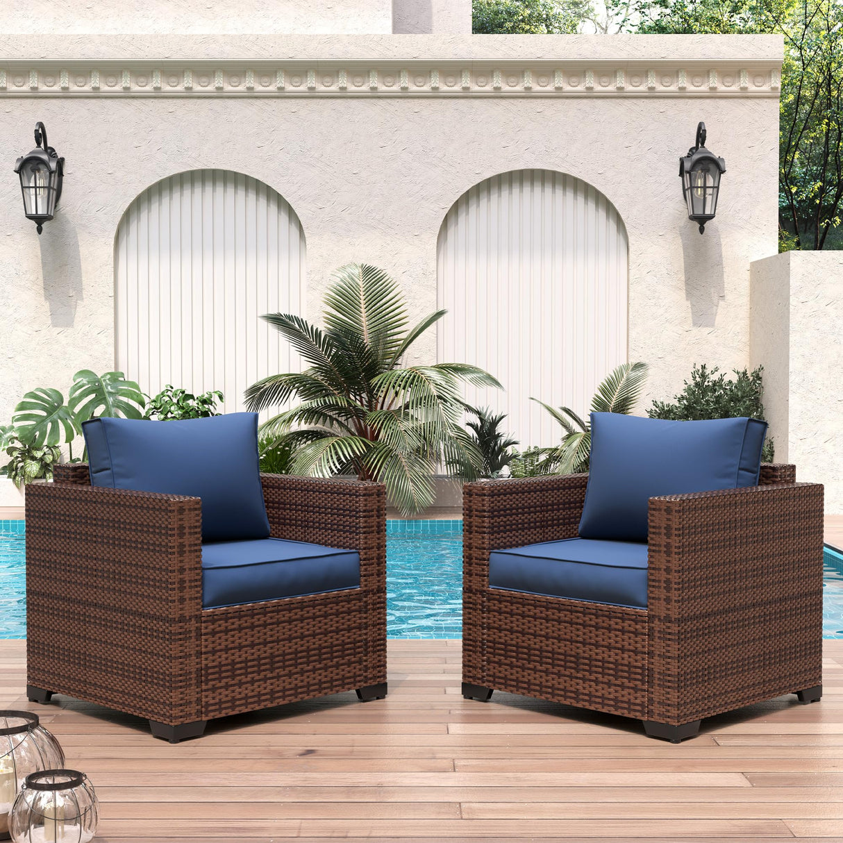 UDPATIO Patio Wicker Single Sofa, Outdoor Rattan Sectional Couch Furniture All Weather Armchair Additional Chair for Furniture Set w/Non-Slip Cushion Deep Seating High Back UDPATIO