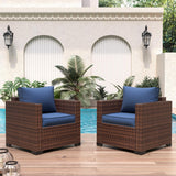 UDPATIO Patio Wicker Single Sofa, Outdoor Rattan Sectional Couch Furniture All Weather Armchair Additional Chair for Furniture Set w/Non-Slip Cushion Deep Seating High Back UDPATIO