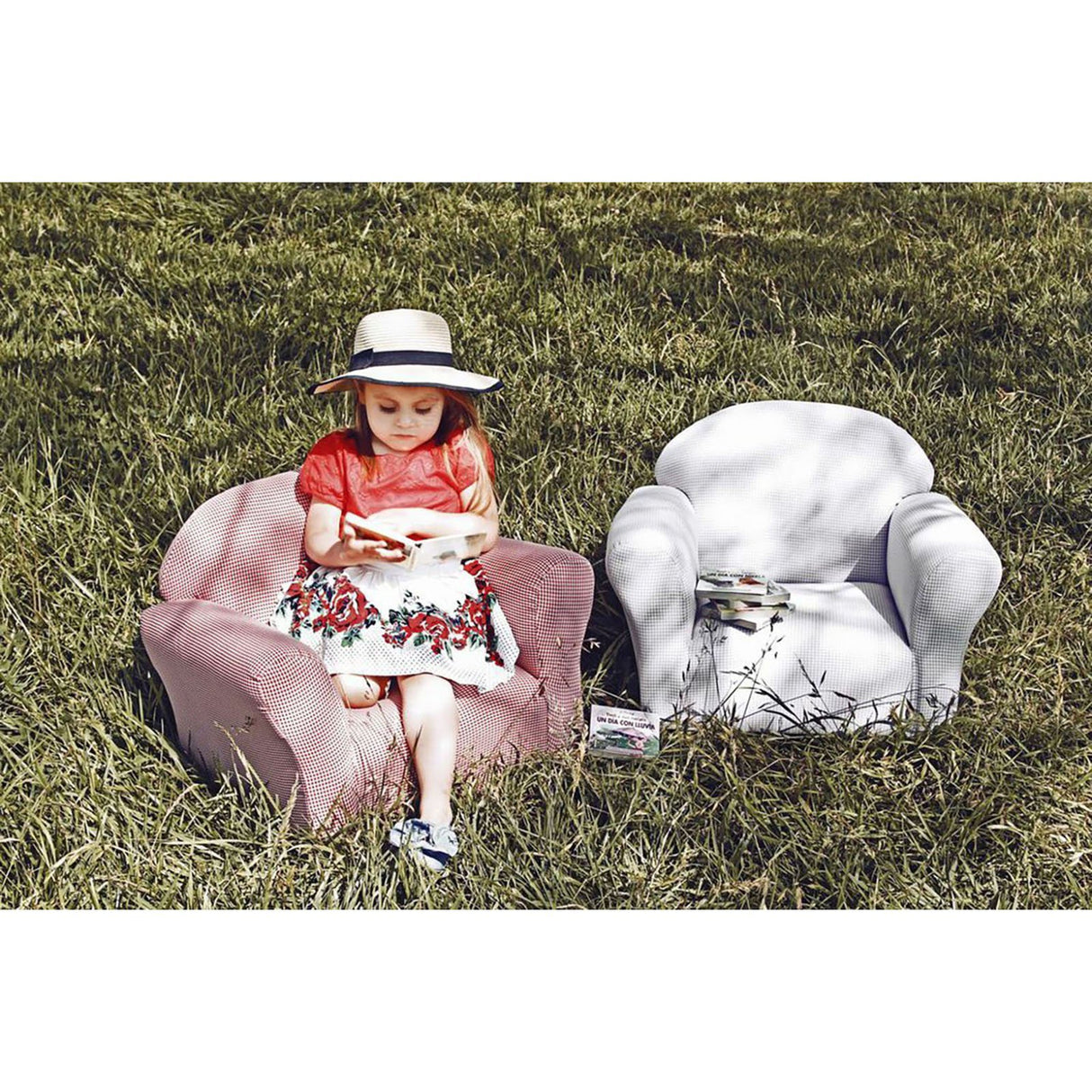 Keet Roundy Kid's Chair Gingham Kids Chair, Comfortable and Durable Kids Chair, Kids Armchair Easy to Coordinate, Kids Bedroom Chair, Comfy, Ages 2-5 Years, Kid Sofa Chair, Brown Keet