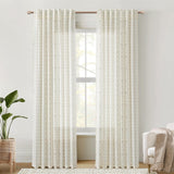 Neutral Farmhouse Curtains for Living Room 84 Inches Long,Taupe Cream Boho Light Filtering Sheer Patterned Modern Beautiful Linen Curtains with Floral Pattern Design Dining Room 84 Length 2 Panels Set Lino Rosa