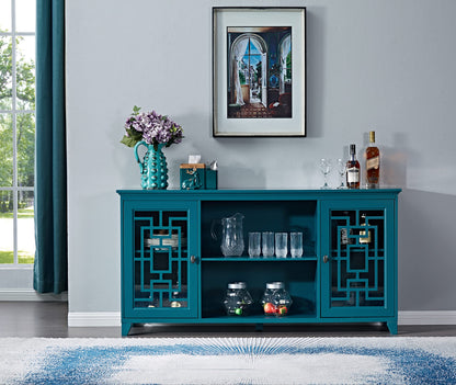 Daxue 60”W Blue Console Table Sofa Table Wood Sideboard with Adjustable Shelves and Doors, Accent Table for Entryway Living Room Hallway Kitchen Storage Cabinets, TV Stand for 75 inch tv, Teal Finish