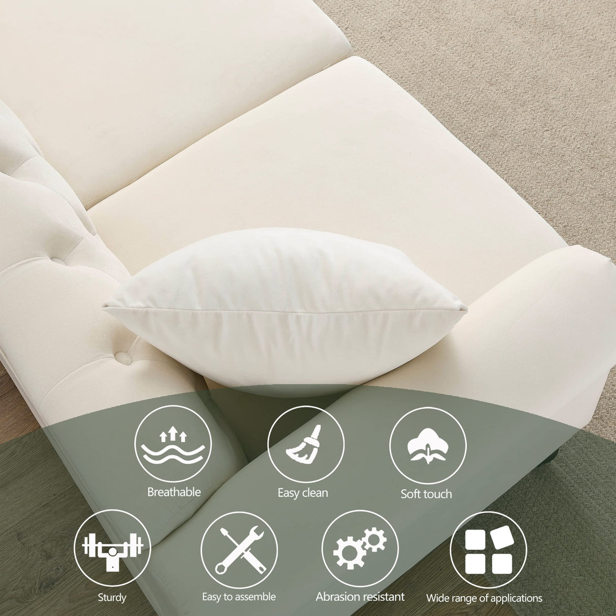 79" Chesterfield Sofa Couch for 3, Velvet 3 Seater Tufted Couch Chesterfield 3 Person Sofa with Two Pillows, Nailhead & Rolled Arms and Curved Backrest for Living Room (Beige) Bellemave