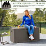 Greesum 100 Gallon Resin Deck Box Lockable Large Outdoor Storage Boxes for Garden Tools, Patio Furniture Cushions, Pool Supplies, Light Coffee Greesum