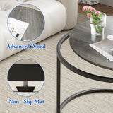 VILAWLENCE Nesting Coffee Table Set of 2, Modern Round Side Table End Tables for Living Room Bedroom Balcony,Grey Wooden Stacking Accent Coffee Tables with Metal Frame VILAWLENCE