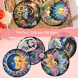 8 PCS Sun and Moon Diamond Art Coasters-Sun Diamond Painting Coasters Kits with Holder, DIY Moon Coaster Kit with Cork Bases for Adults Beginners as Gift Home Decors HITO