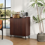 COCO DESIGN Modern Wine Bar Cabinet with Fluted Door, Glass Holder & Drawers, Farmhouse Coffee Cabinet with Removable Wine Rack & Adjustable Shelf, Exquisite Liquor Cabinet for Living Room, Walnut COCO DESIGN