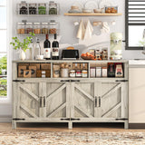 knoworld Buffet Cabinet with Storage Farmhouse with 4 Doors, 55'' Large Kitchen Storage Cabinet Wood Coffee Bar Buffet Sideboard for Kitchen, Dining Room, Entryway knoworld