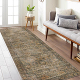 Bavni Runner Rug, Ultra-Thin Foldable Low Pile Rugs for Hallways Kitchen Bedroom, Machine Washable Non Slip Rubber Rugs Backing, Sound Absorbing Decorative Sage Rectangle 2x5 Rug Bavni