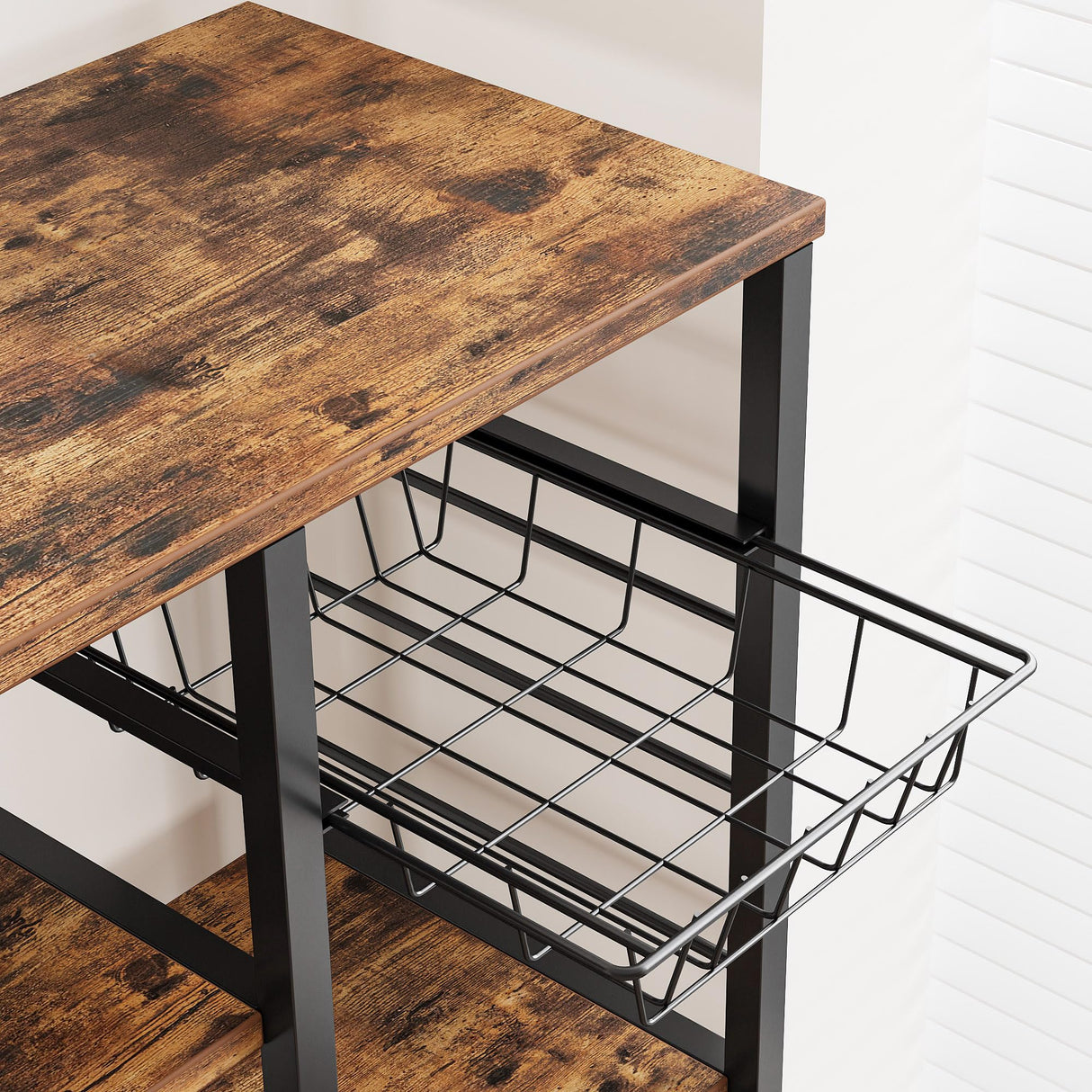 IRONCK Industrial Kitchen Baker’s Rack, Kitchen Island Utility Storage Shelf, Coffee Bar Microwave Stand with 6 Hooks, Metal Frame, Simple Assembly, Vintage Brown IRONCK