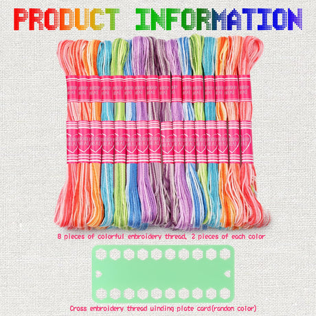 16 Skeins Colorful Series Embroidery Floss, 8m Cotton Cross Stitch Thread, Friendship Bracelet String Including Plastic Floss Bobbins, for DIY Making, Embroidery Crafts Dercuy