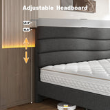 EnHomee King Size Bed Frame with Fabric Upholstered Headboard, King Bed Frame with Storage Headboard and Charging Station, Wooden Slats Support, No Noise, No Box Spring Needed, Easy Assembly, Grey EnHomee