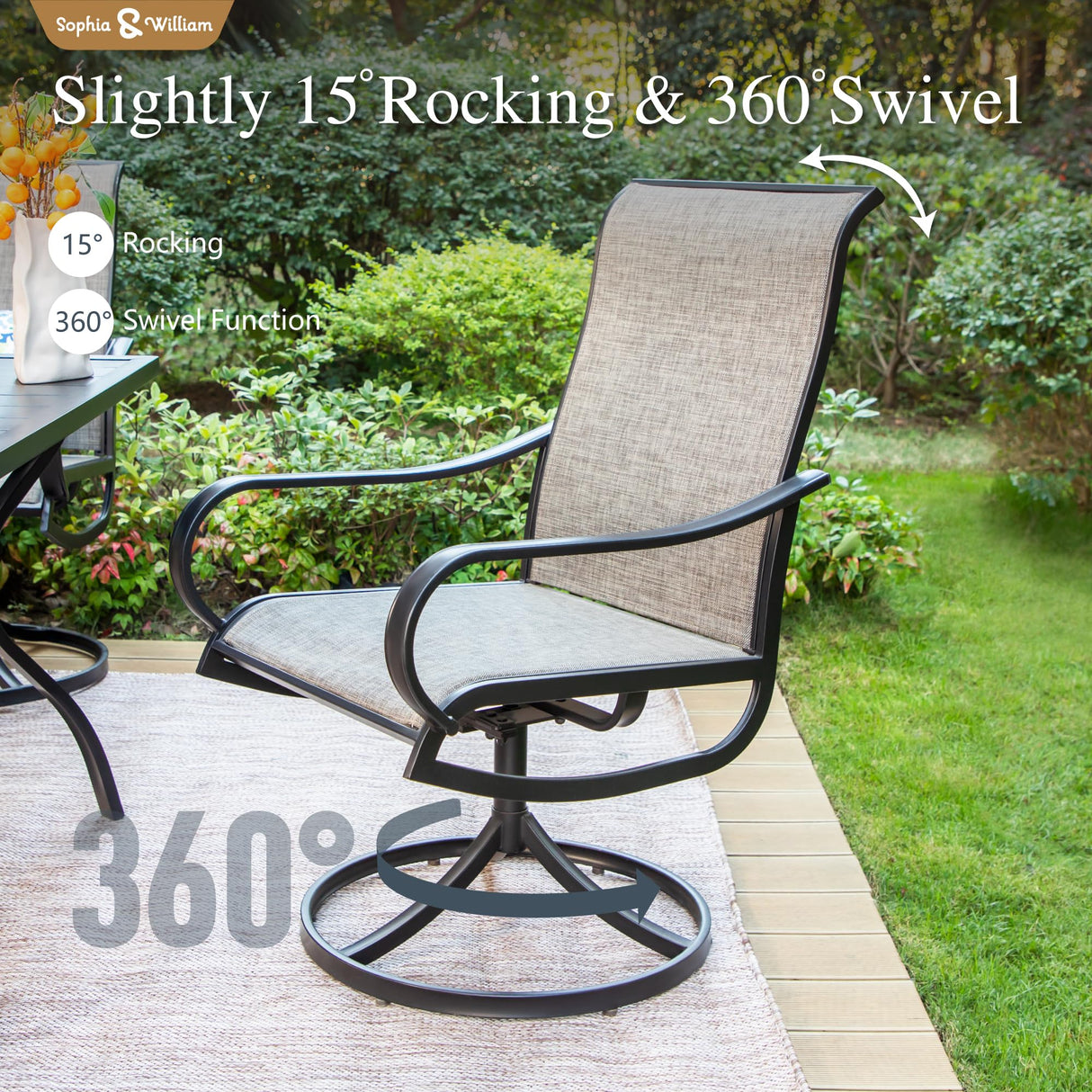 Sophia & William Patio Set with Umbrella 6 Pieces Outdoor Dining Set with 10ft 3 Tier Beige Patio Umbrella Windproof, 4 x Swivel Patio Dining Chairs, Patio Table and Chairs for Garden Backyard Sophia & William