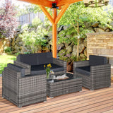 Outsunny 4 Piece Wicker Patio Furniture Set with Cushions, Outdoor Sectional Furniture with 2 Sofa, Loveseat, and Glass Top Coffee Table, Conversation Sofa Sets for Garden, Black Outsunny