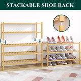 Smiry Bamboo Shoe Rack for Closet, 3 Tier Wooden Stackable Shoe Organizer, Free Standing Shoes Storage Shelf for Entryway, Front Door Entrance, Natural Smiry