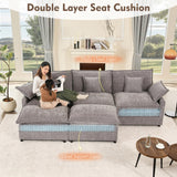 GOSUHI 108" U Shaped Couch, Modular Sectional Sofa, 3-Seater Comfy Cloud Couch with Movable Ottoman, Deep Seat Couches for Living Room, Chenille, Slate GOSUHI