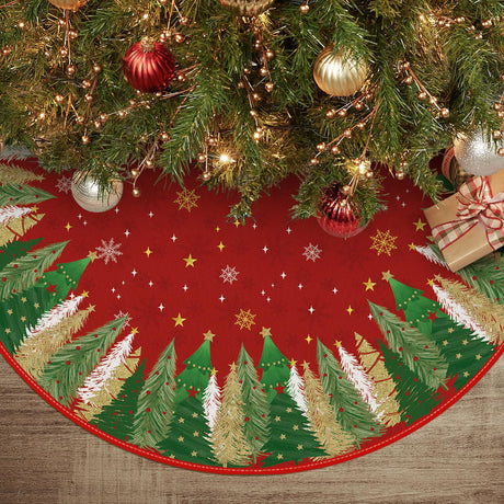AVOIN colorlife Christmas Star Snowflake Red Christmas Tree Skirt 36 Inch, Fir Pine Spruce Winter Holiday Tree Mat Decoration AVOIN colorlife