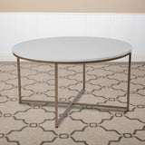 Flash Furniture Hampstead Collection Coffee Table - Modern White Finish Coffee Table - Crisscross Brushed Gold Frame Flash Furniture