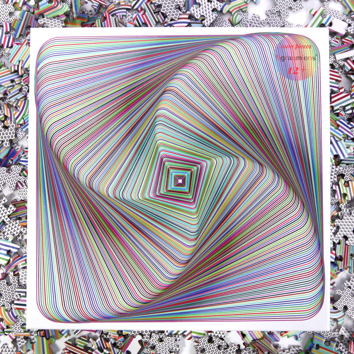 Bgraamiens Puzzle-Twisted 3D Colorful squares-1000 Pieces Square Puzzle Color Challenge Jigsaw Puzzles for Adults and Kids Bgraamiens