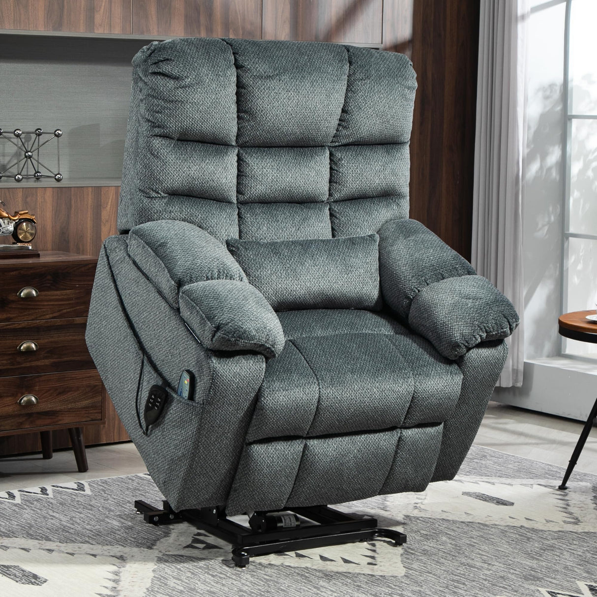 JUUXO 3-Motor Lift Chair with Adjustable Seat Height Zero Gravity Lay Flat Recliner with Heat Massage, Big Man Lift Recliners 400 lbs for Elderly Storage Cup Holders, Tall Man Recliner JUUXO