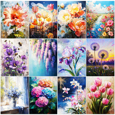 BWFY 12 Pack Diamond Art Kits for Adults,5D Diamond Painting Kits for Adults,Flower Series Paint with Numbers Diamonds for Home Wall Decor Festival Gift, 12x16 Inch