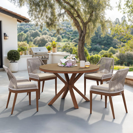 PURPLE LEAF 5 Pieces Round Dining Set Patio Aluminum Modern Oversize Round Table and Wicker Chairs with Cushions for Kitchen Porch Garden Outdoor Furniture Sets PURPLE LEAF