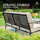 HERA'S HOUSE 5 Pieces Patio Furniture Set, 2 x Cushioned Rocking Chair, 2 x Ottoman, 1 x 3-Seat Sofa, All Cushioned 7 Seats Outdoor Conversation Set for Lawn Garden Backyard HERA'S HOUSE