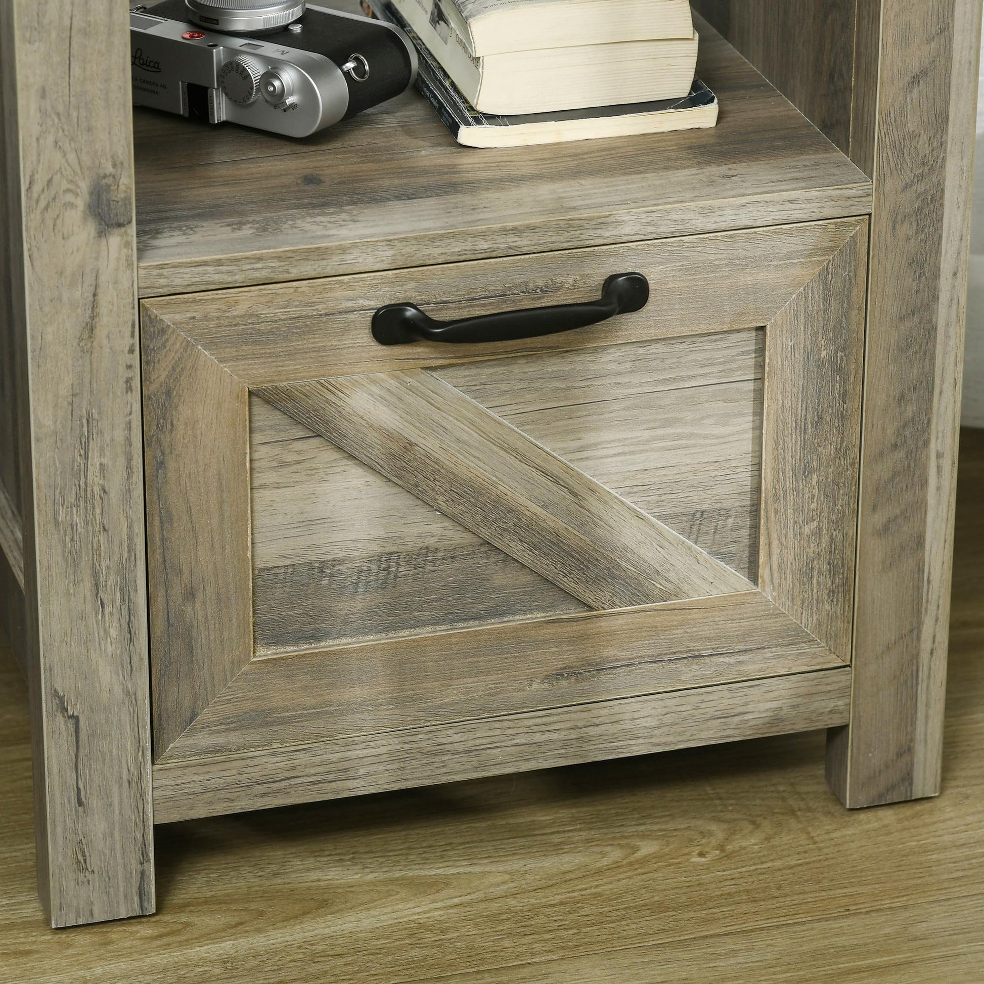 HOMCOM Farmhouse End Table, Rustic Side Cabinet with Storage, Small Side Table with Drawer, Wood Effect Tabletop for Living Room, Gray - WoodArtSupply