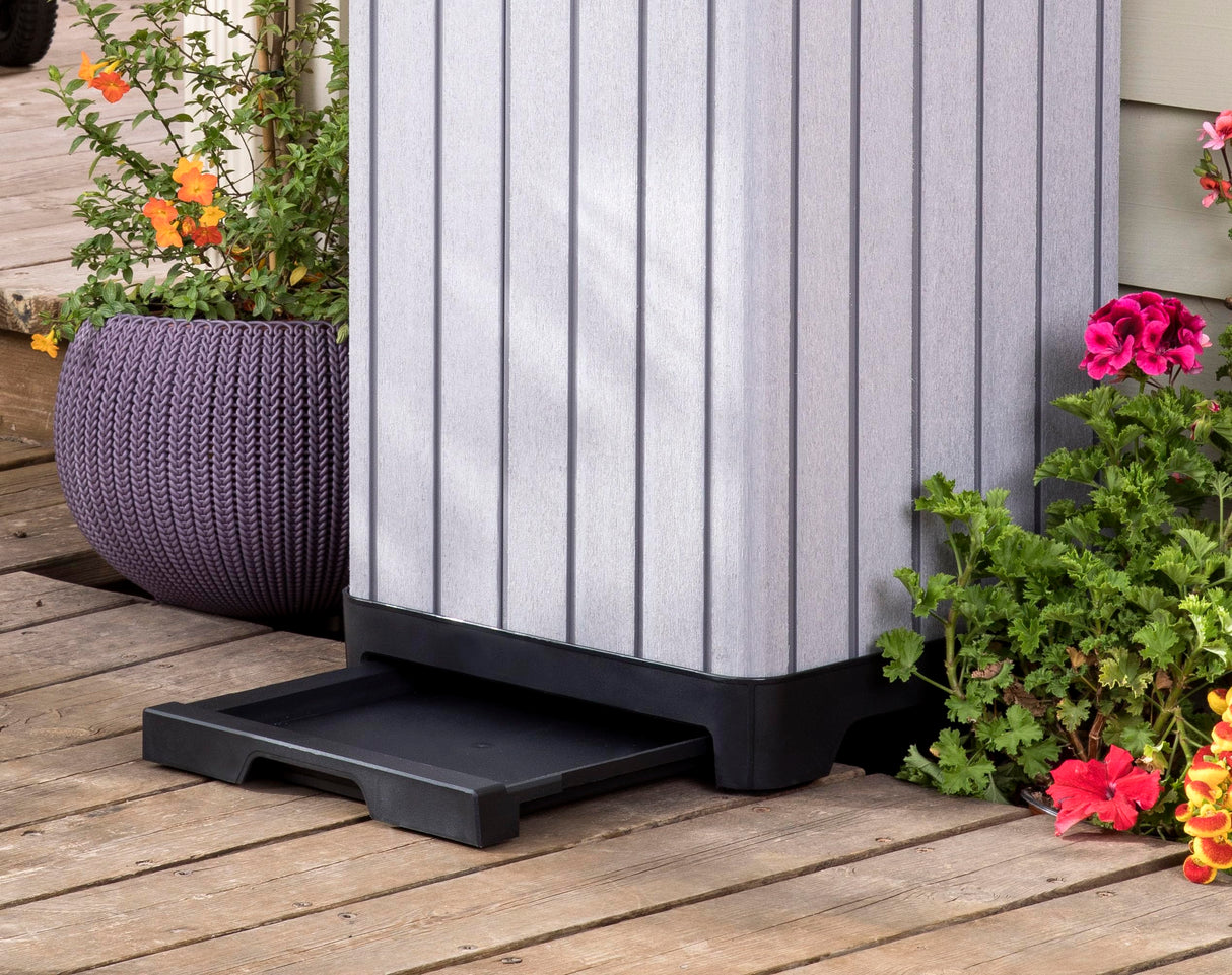 Keter Rockford Resin 38 Gallon Outdoor Kitchen Trash Can with Lid and Drip Tray for Easy Cleaning-Perfect for Patio Dining, Grey Keter