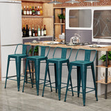 Aklaus Metal Bar Stools Set of 4 Barstools Bar Height Bar Stools with Back Industrial Bar Stool Indoor Outdoor Stools Kitchen Dining Chairs Modern Bar Chairs Distressed Teal Blue 30inch Stools Aklaus