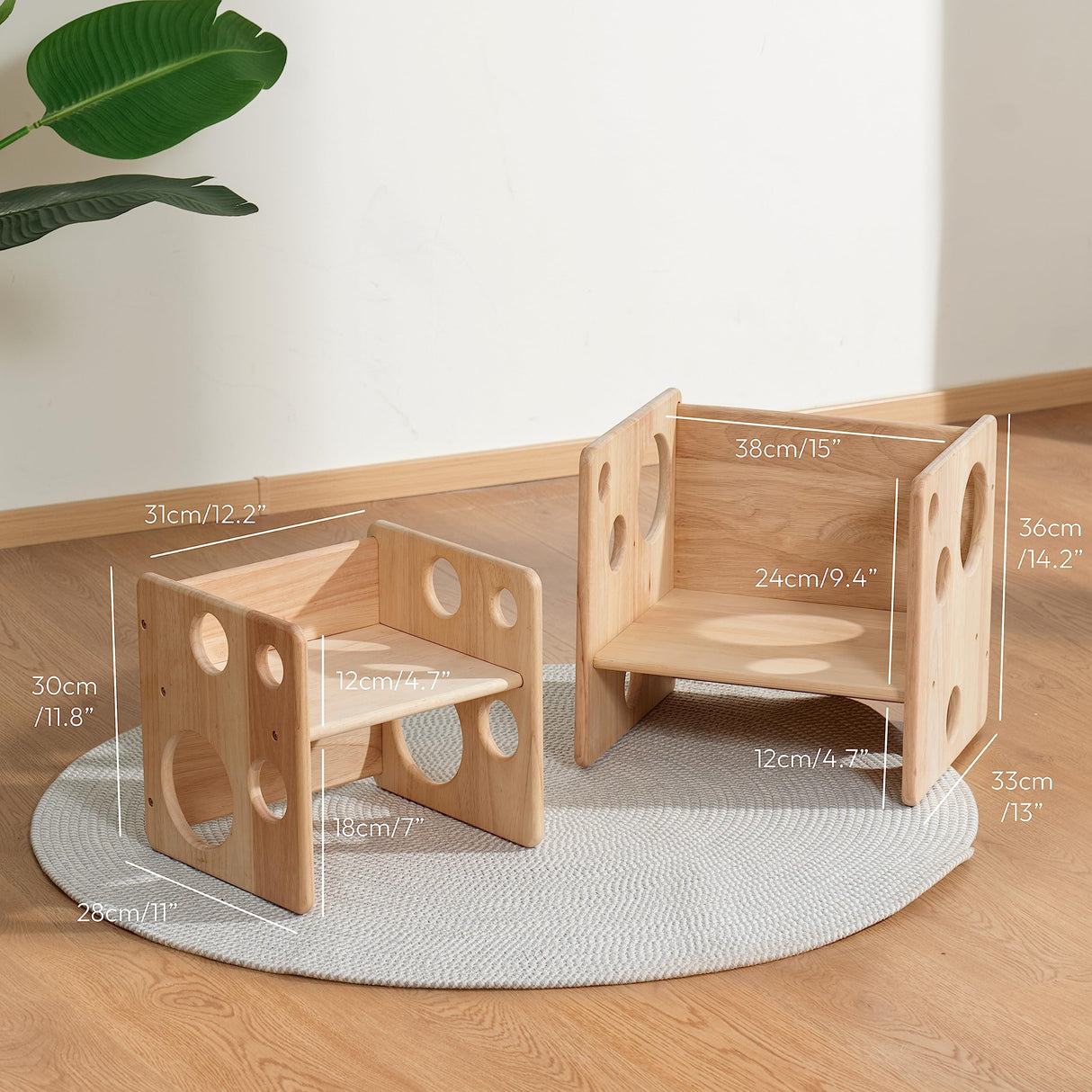 Woodtoe Kids Table and Chair Set, Montessori Weaning Table and Chair Set for Toddler, Natural Solid Wooden Activity Table Cube Chair for Drawing Reading, Montessori Playroom Gift for Children Woodtoe