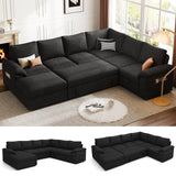 SUAWY 108 Inch Modular Sectional Sofa with Pull Out Bed, U Shaped 7 Seat Sectional Sleeper Sofa with Storage, Sectional Couches for Living Room,Cloud Modular Couch, Removable Sofa Cover, Black SUAWY