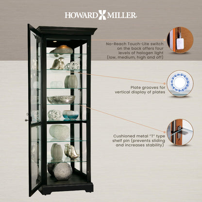 Howard Miller Chesterbrook III Curio Cabinet 680-660 – Black Satin Finish Home Decor, Seven Glass Shelves, Eight Level Display Case, Locking Door, No Reach Light