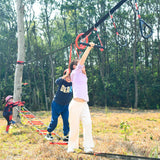 Hapfan Ninja Warrior Obstacle Course for Kids with Rickety Bridge, 50 FT Slackline Kit with Weather-Proof Obstacles, Outdoor Jungle Gym Climbing Toys for Backyard Hapfan