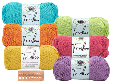 Lion Brand Yarn - Truboo - 6 Pack Assortment with Needle Gauge (Tutti Frutti) Lion Brand Yarn