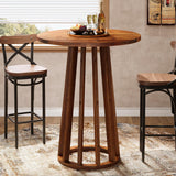 LITTLE TREE Round Bar Table, 37.6 inch H Farmhouse Wooden Bistro Pub Table with Solid Wood Legs, Small Pub Cocktail Tables for Dining, Cafe, Living Room, Apartment, Balcony LITTLE TREE